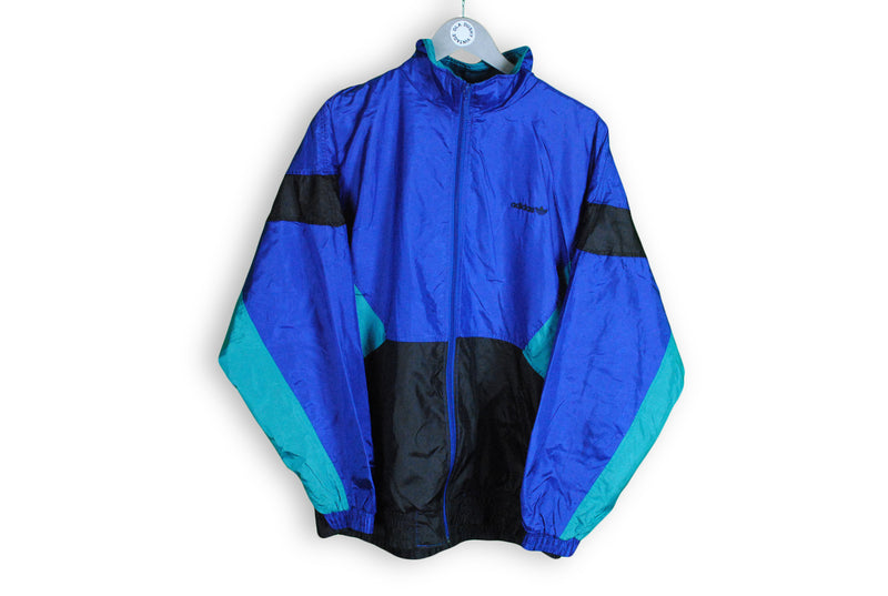 Vintage Adidas Track Jacket XLarge black blue classic 90s sport windbreaker