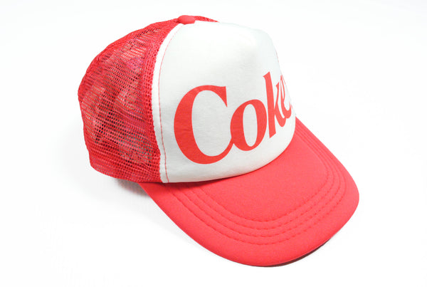 Vintage Coca-Cola Trucker Cap white red big logo 80s 70s COKE Hat