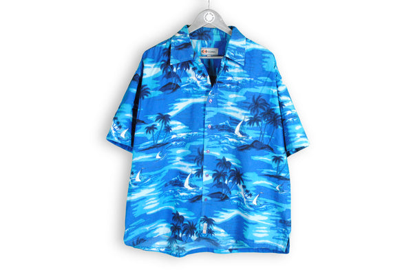 vintage hawaii shirt ocean pattern yacht palm