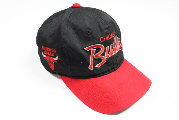 Vintage Chicago Bulls Cap big logo black red baseball Hat NBA Basketball