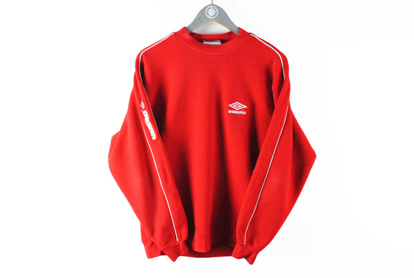 Vintage Umbro Sweatshirt Medium big logo red bright 90s cotton sport UK jumper