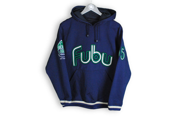 Vintage Fubu Hoodie Medium blue big logo hip hop rare hooded sweatshirt