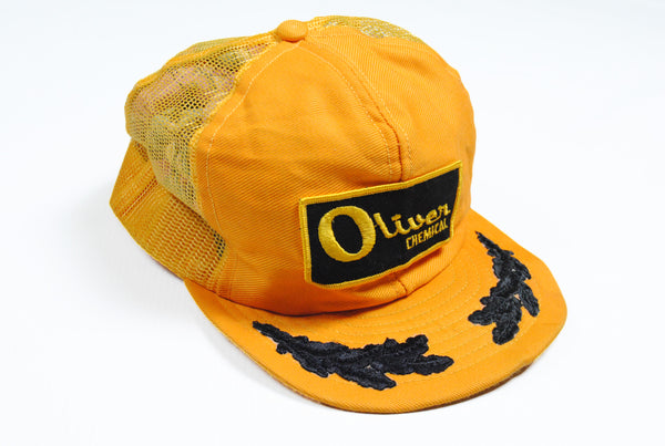 Vintage Oliver Chemical Trucker Cap yellow big logo hat 80s retro