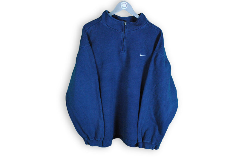 Vintage Nike 1/4 Zip Sweatshirt XLarge blue small swoosh logo 90s style