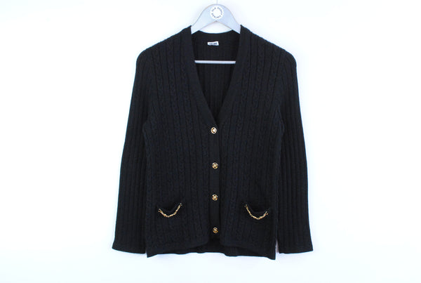 Vintage Celine Paris Cardigan Women's Medium black wool sweater