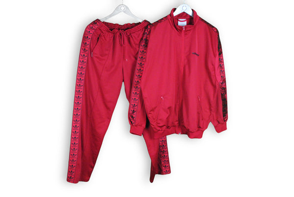 vintage adidas red full sleeve logo tracksuit pants track jacket bright red color