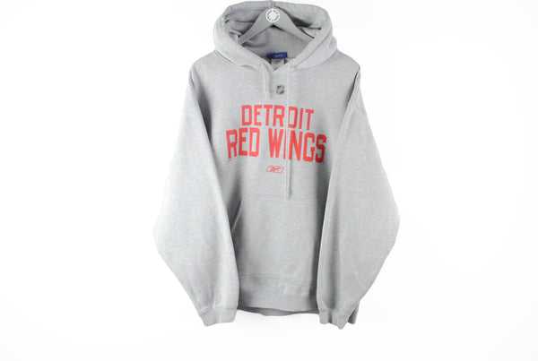 Vintage Reebok Detroit Red Wings Hoodie Large gray NHL big logo 90s authentic athletic kangaroo jumper