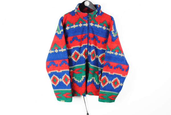 Vintage Fleece Full Zip Large 90s style multicolor sport ski sweater