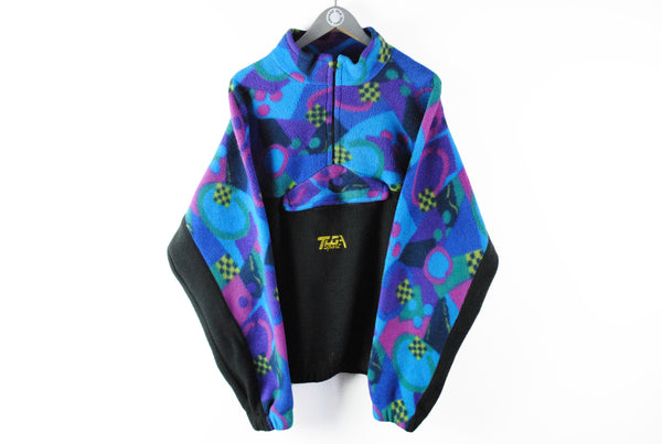 Vintage Fleece Half Zip Large black blue multicolor retro 90s ski sweater outdoor sport mountain