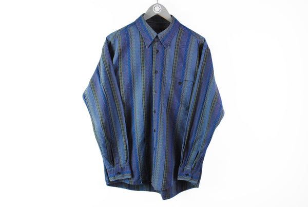 Vintage Missoni Sport Shirt Large / XLarge striped pattern blue purple 90s men's blouse