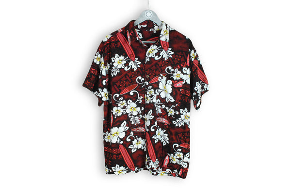 vintage floral pattern hawaii shirt red white 
