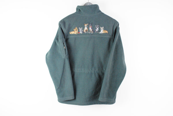 Vintage Fleece Full Zip Women's Medium dog pattern little dogs lover big logo embroidery print 