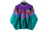 Vintage Fleece 1/4 Zip Small multicolor green purple retro 90s sweater ski sport anorak
