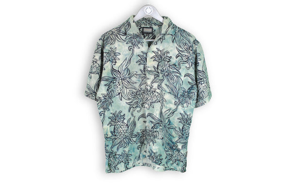 Vintage Hawaii Shirt pineapple pattern gray blue 80s