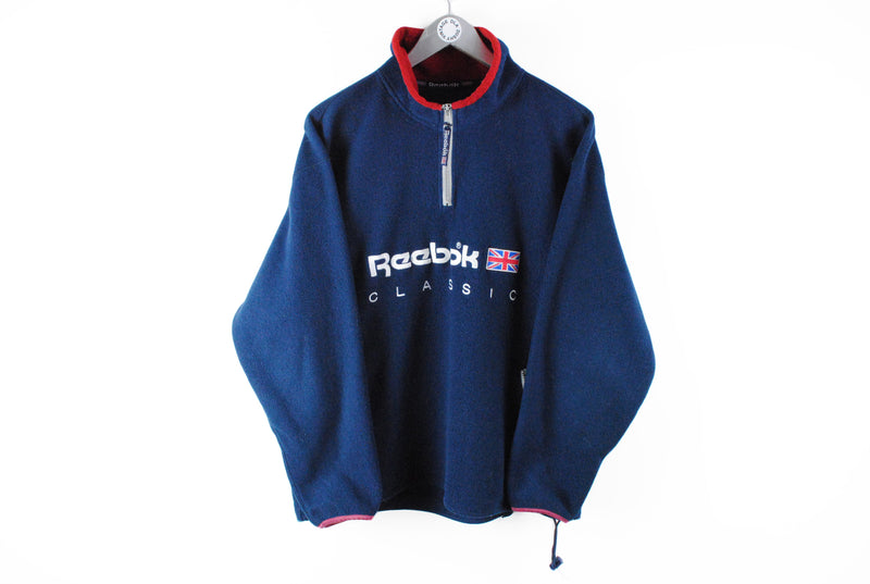 Vintage Reebok Fleece Medium blue classic big logo retro 90s sweater 1/4 zip sweatshirt