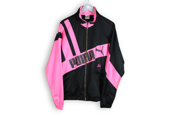 Vintage Puma Track Jacket XLarge pink black big logo 90s classic sport coat