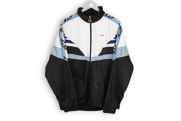 vintage diadora black white blue jacket italian style ultras jacket