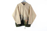 Vintage Fleece Full Zip Women's Large / XLarge dear forest landscape 90s beige retro sweater jacket made in Great Britain