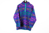 Vintage Fleece Snap Buttons Medium purple 90s sport style abstract pattern rare ski sweater