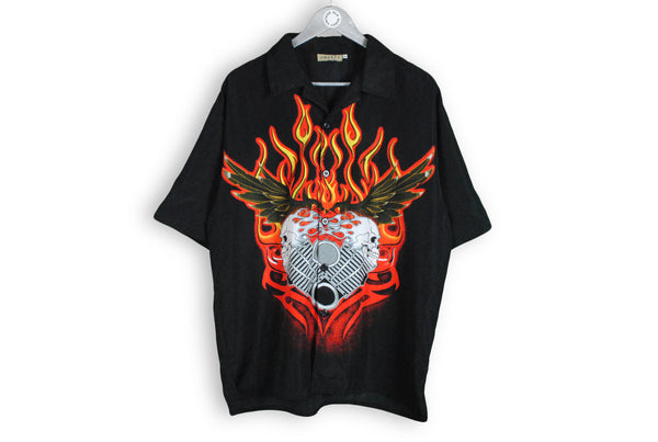 vintage hawaii biker shirt flame skull black harley davidson rare tee