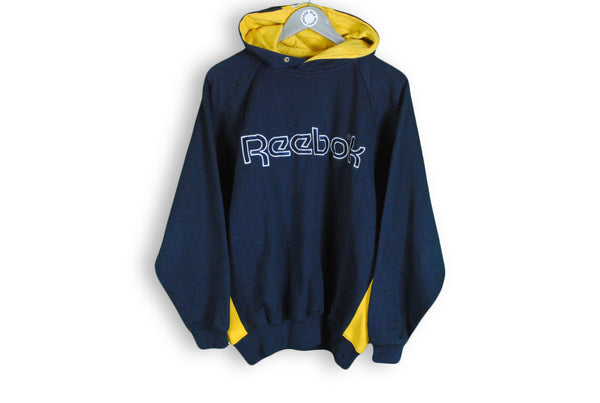 vintage reebok big logo yellow blue hoodie