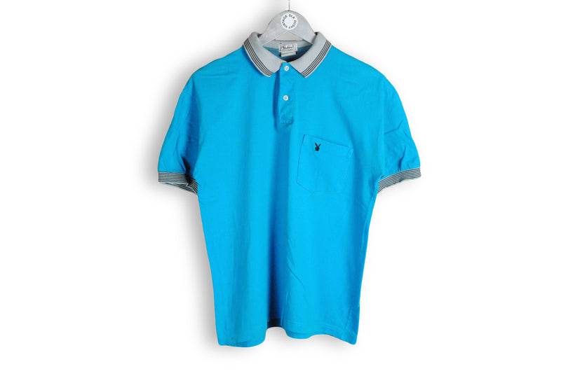 Vintage Playboy Polo T-Shirt Small blue small logo 