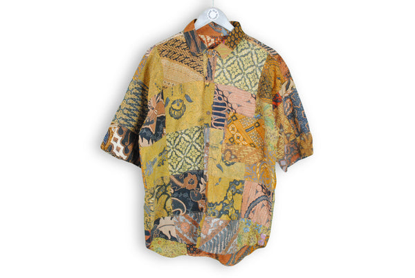 Vintage Hawaii Shirt Large / XLarge carpet abstract pattern rare silk 80s blouse