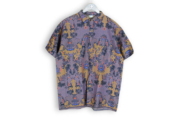 Vintage Hawaii Shirt XLarge purple abstract pattern silk rare 80s blouse