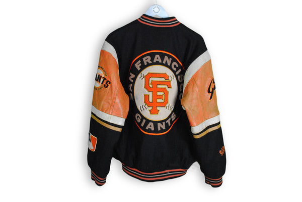 Vintage Giants San Francisco MLB Bomber Jacket Large leather wool coat baseball big logo black orange