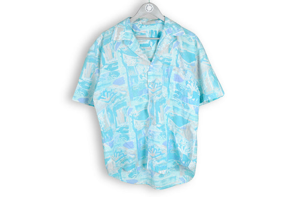 Vintage Hawaii Shirt blue abstract pattern light shirt 80s