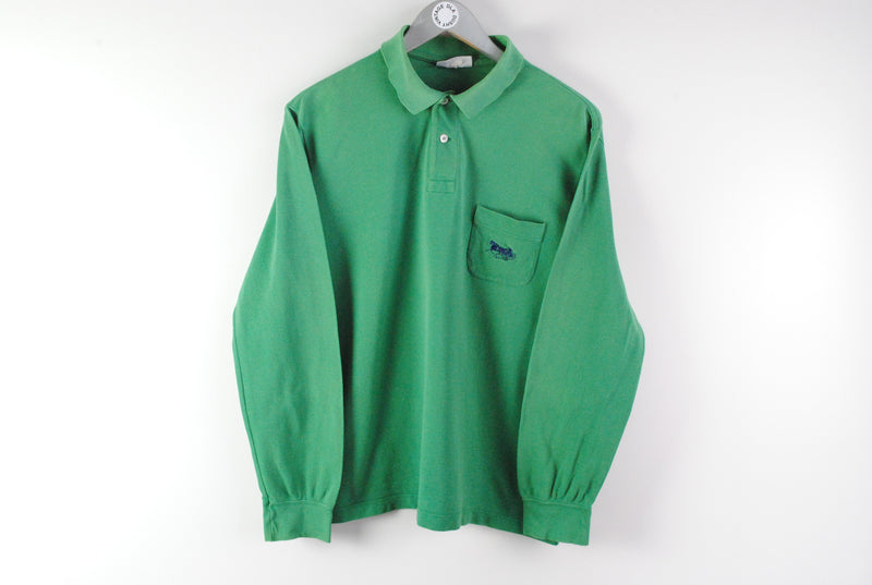 Vintage Celine Rugby Shirt Small / Medium green pocket logo 80s made in France Paris long sleeve polo t-shirt