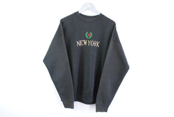 Vintage New York Logo Sweatshirt XLarge black embroidery logo NY 80s black