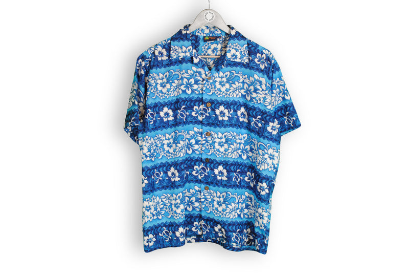 Vintage Hawaii Shirt Medium blue white
