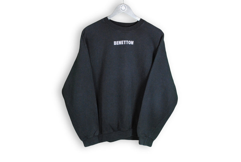 Vintage United Colors of Benetton "Tutti i Colori del Mondo" Sweatshirt Medium black 80s jumper