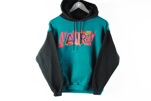 Vintage Nike Hoodie XSmall Air big logo green black retro women's Medium size authentic 90s made in USA hooded sweatshirt