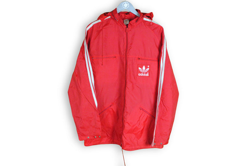 Vintage Adidas Jacket Large red hoodie athletic coat made in Hong Kong