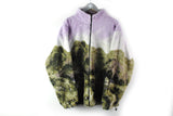 Vintage Fleece Full Zip XLarge nature landscape print retro 90s pattern purple green 