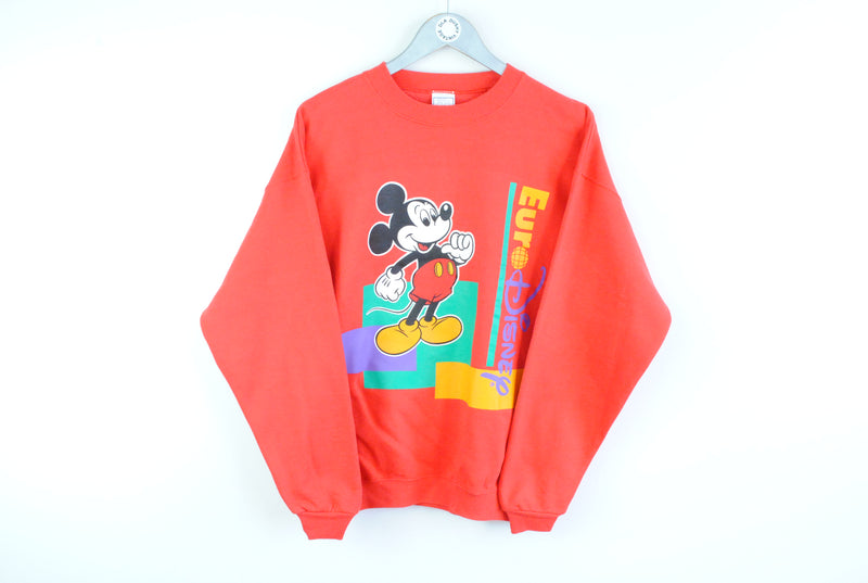 Vintage Mickey Mouse Disney Sweatshirt Medium big logo Euro Disneyland red retro 90s jumper