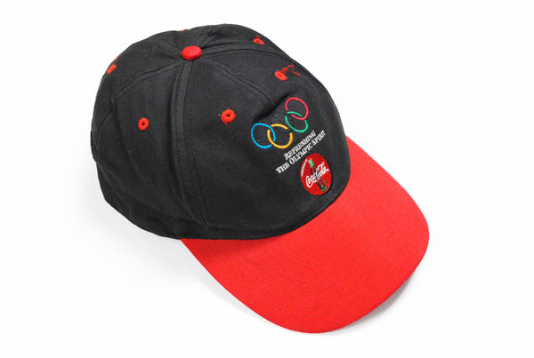 Vintage Coca-Cola Olympic Games Cap rare 90s black red big logo hat