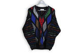 Vintage Carlo Colucci Sweater XLarge black multicolor warm winter cardigan 90s V-neck made in Germany