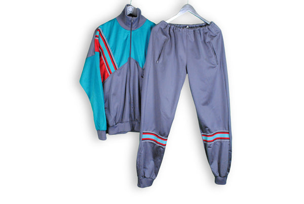 Vintage Puma Tracksuit Large gray blue red nylon authentic 90s sport suit