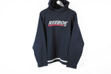 Vintage Reebok Hoodie Medium big logo 90s sport style cotton retro wear navy blue