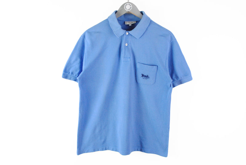 Vintage Celine Polo T-Shirt Medium blue 90s classic cotton 