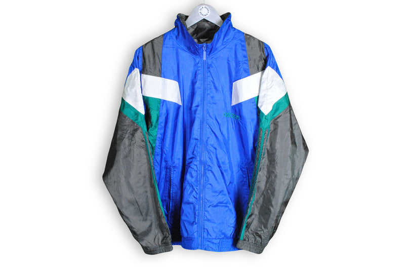 Vintage Adidas Track Jacket Large blue gray polyester sport coat