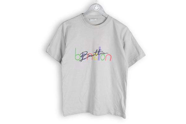 vintage united colors of benetton t-shirt multicolor logo gray tee