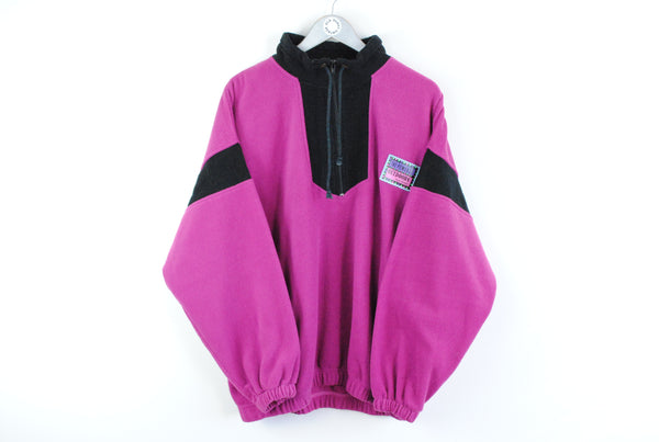 Vintage 1/4 Zip Fleece Medium purple black retro 90s sweater