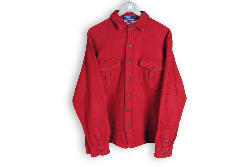 Vintage Ralph Lauren Fleece Shirt Large red front pocket