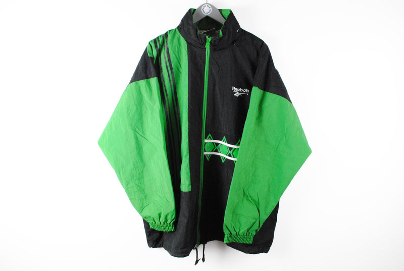Vintage Reebok Jacket XXLarge black green 90s retro style 2xl sport jacket