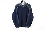 Vintage Nike Sweatshirt Medium blue 90s jumper small logo made in USA V-neck