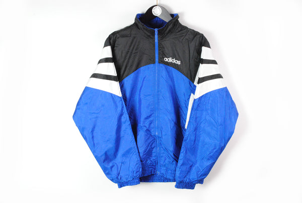 Vintage Adidas Track Jacket Medium blue black 90s sport style athletic windbreaker